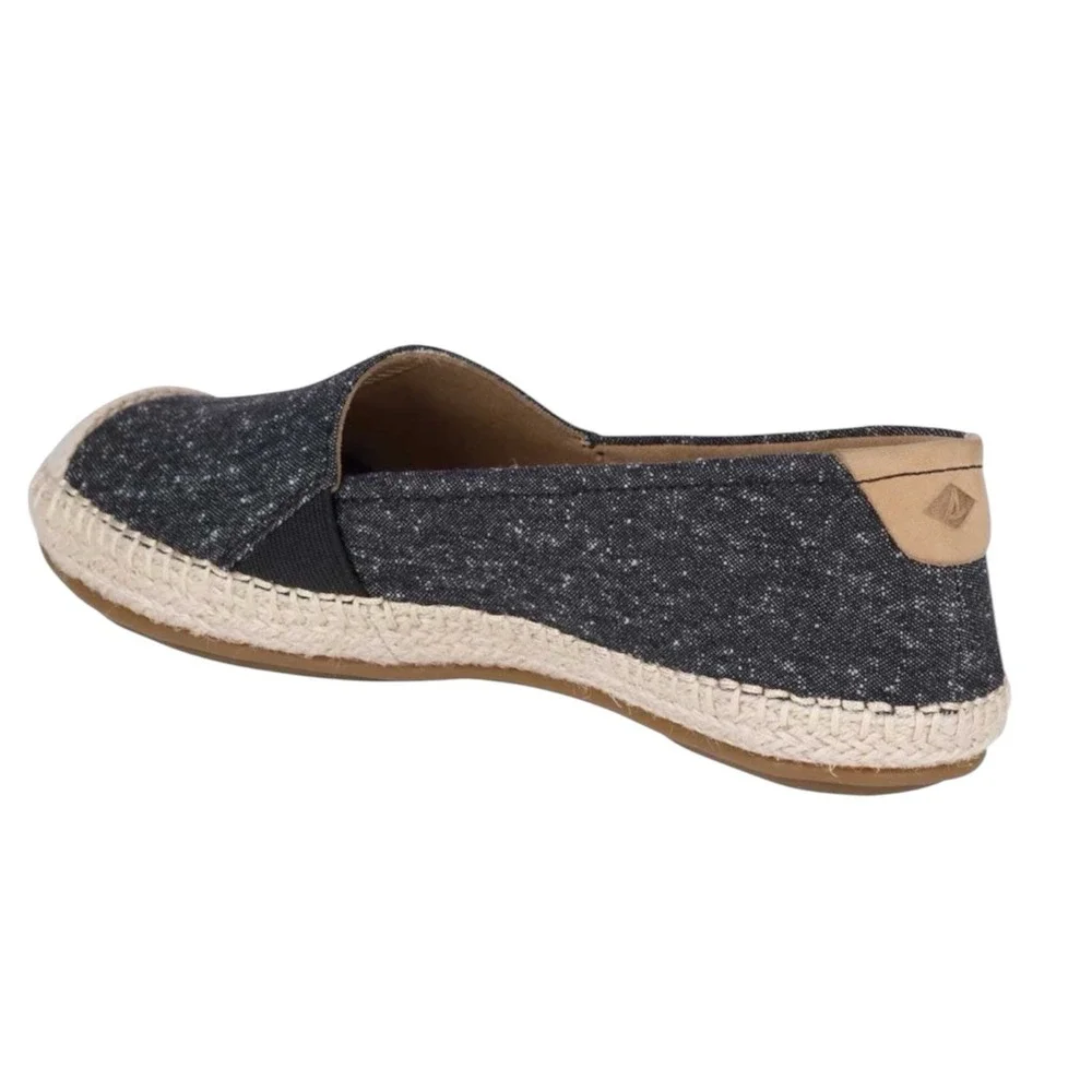 Sperry Top-Sider Womens Black Speckled Fabric Espadrille Slip On Flats Shoes